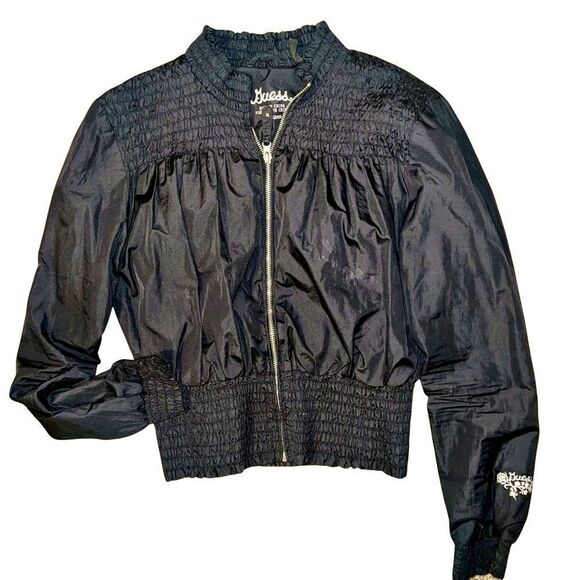 Black GUESS cropped cinched jacket with zipper and pockets - Picture 1 of 4